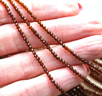 2mm Round Faceted Glass Beads ~ Dark Topaz ~ approx. 180 beads / string