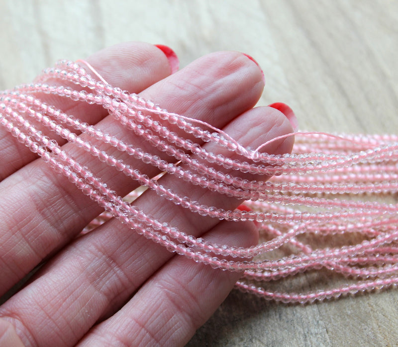 2mm Round Faceted Glass Beads ~ Pink ~ approx. 180 beads / string