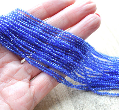 2mm Round Faceted Glass Beads ~ Blue ~ approx. 180 beads / string