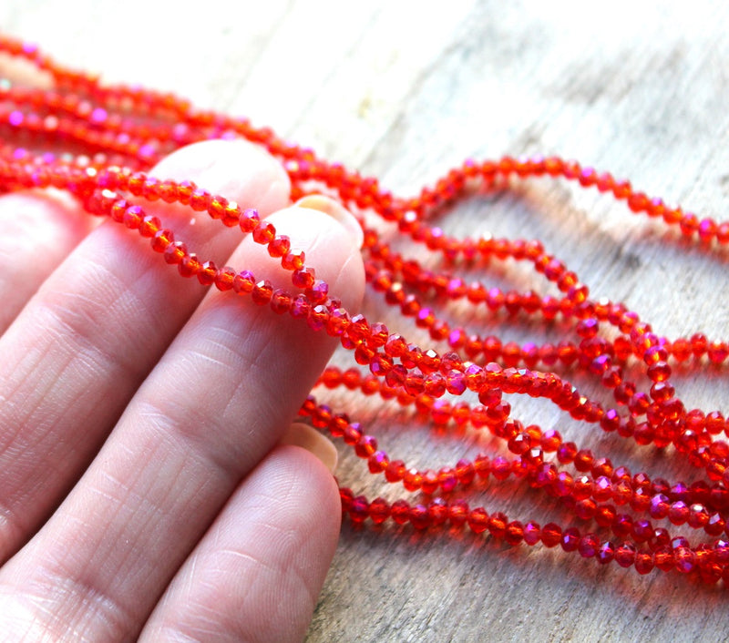 2.5x2mm Electroplated  Faceted Crystal Glass Rondelle Beads ~ Red AB ~ 195 beads/strand