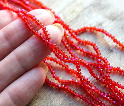 2.5x2mm Electroplated  Faceted Crystal Glass Rondelle Beads ~ Red AB ~ 195 beads/strand