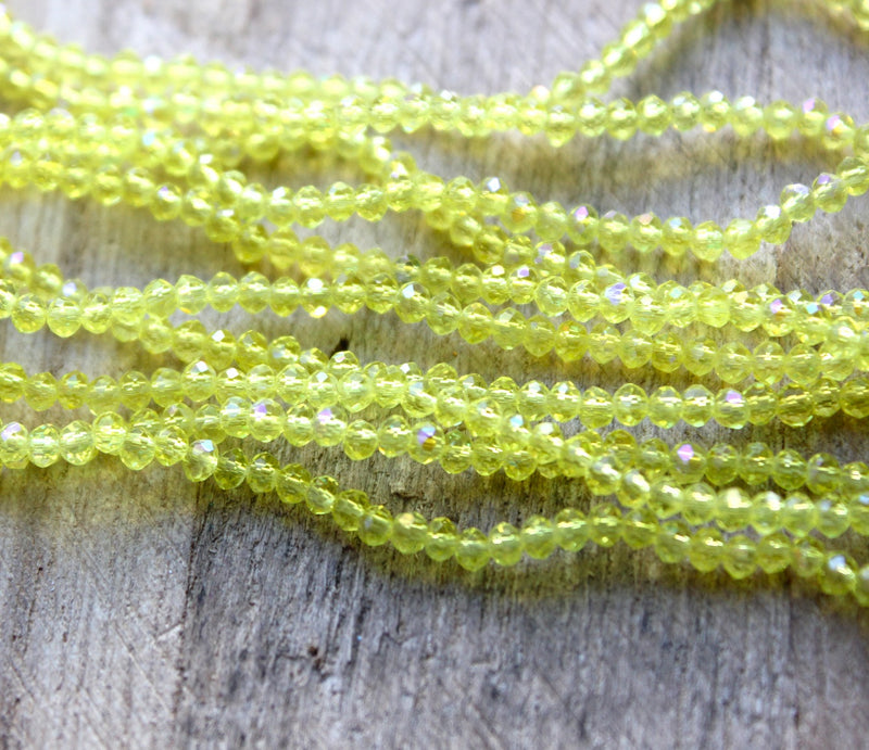2.5x2mm Electroplated  Faceted Crystal Glass Rondelle Beads ~ Lemon AB ~ 195 beads/strand