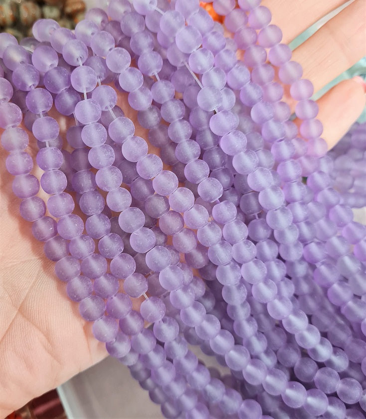 1 Strand of Frosted 6mm Round Glass Beads ~ Light Lilac ~ approx. 140 beads / strand