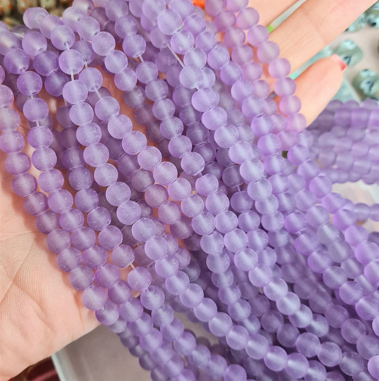 1 Strand of Frosted 6mm Round Glass Beads ~ Light Lilac ~ approx. 140 beads / strand
