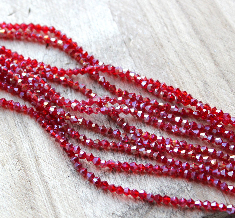 1 Strand of 2mm Glass Bicones ~ Red AB ~ approx. 200 beads