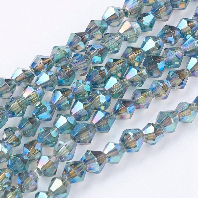 3mm Glass Bicones ~ Approx. 135 Beads / String ~ Electroplated Teal