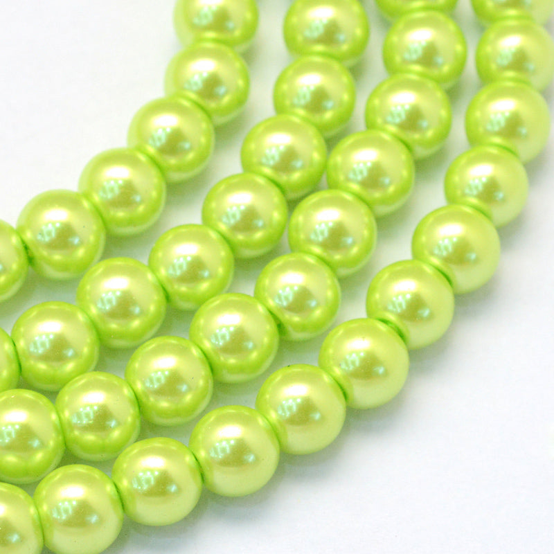 1 Strand of 8mm Round Glass Pearls ~ Electric Lime ~ approx. 105 beads