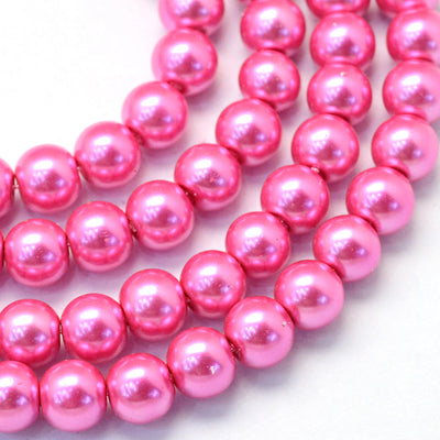 1 Strand of 8mm Round Glass Pearls ~ Hot Pink ~ approx. 105 beads