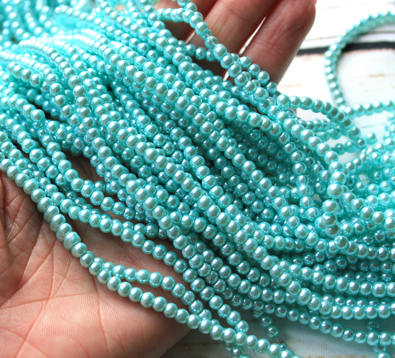 4mm Round Glass Pearls ~ Light Blue ~ approx. 200 beads / strand