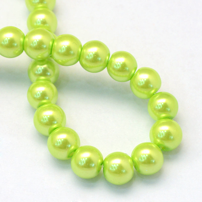 1 Strand of 8mm Round Glass Pearls ~ Electric Lime ~ approx. 105 beads