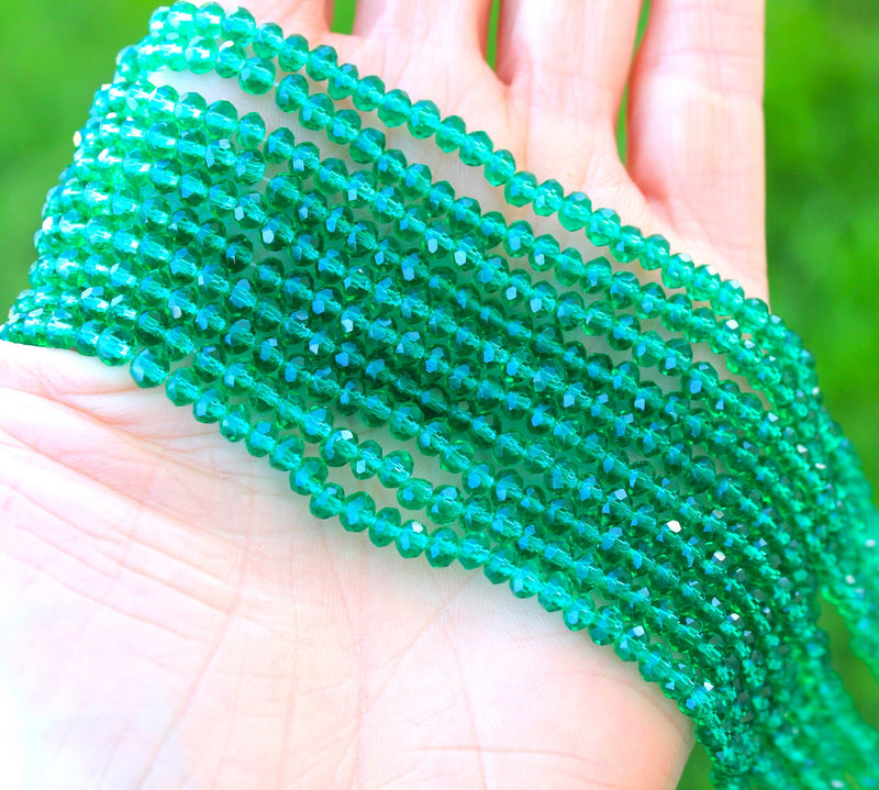 1 Strand of 4x3mm Faceted Glass Rondelle Beads ~ Sea Green ~ approx. 123 beads