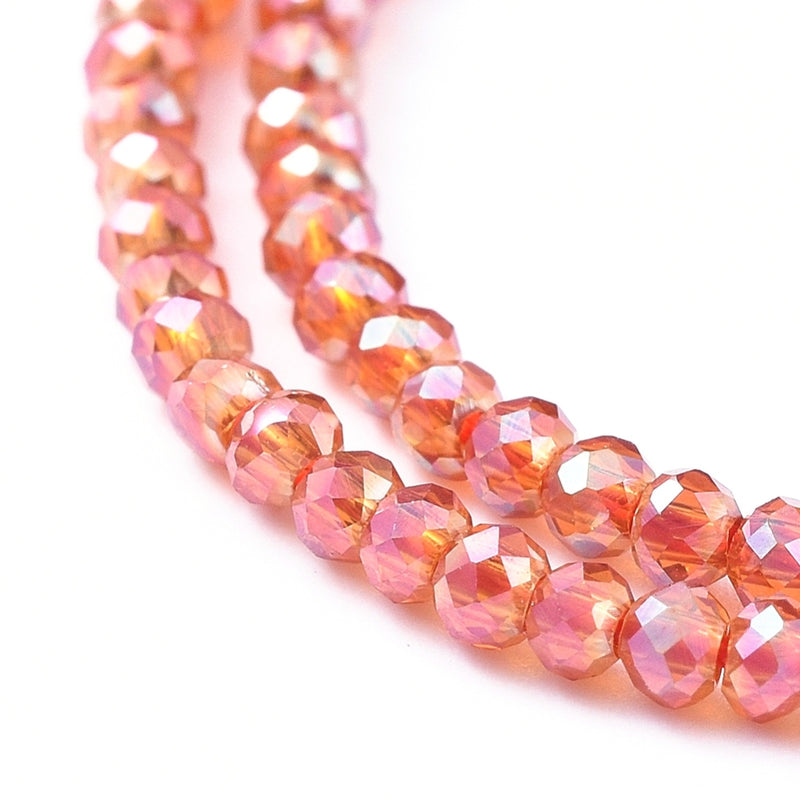 1 String of 2x1.5mm Faceted Glass Rondelle Beads ~ Electroplated Orange Red AB ~ approx. 247 beads