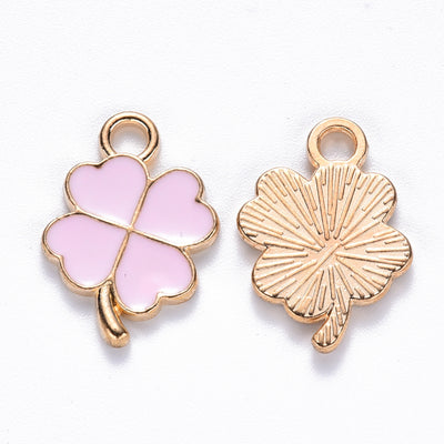 18x12mm Gold Plated Lt. Pink Enamel Four Leaf Clover Charms ~ Pack of 2