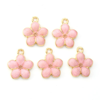 17x14mm Gold Plated Pink Enamel Flower Charms ~ Pack of 2