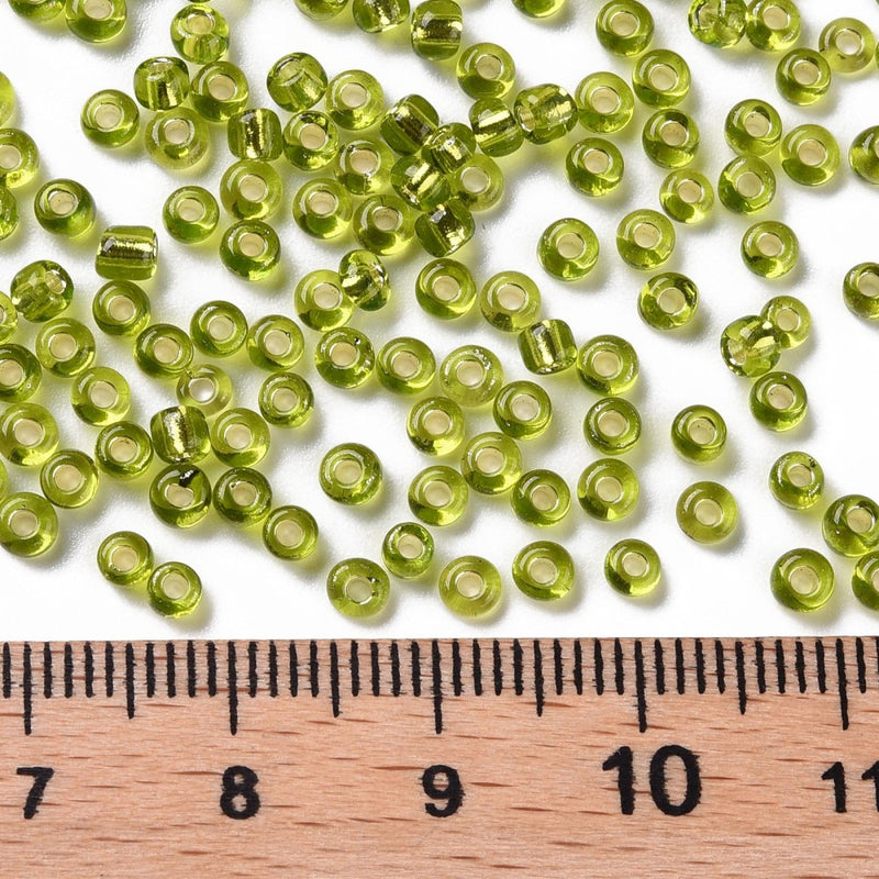 3mm Seed Beads ~ 20g ~ Silver Lined Lime Green