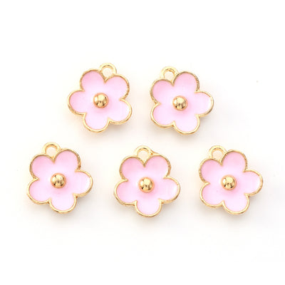 13x11mm Gold Plated Lt. Pink Enamel Flower Charms ~ Pack of 2