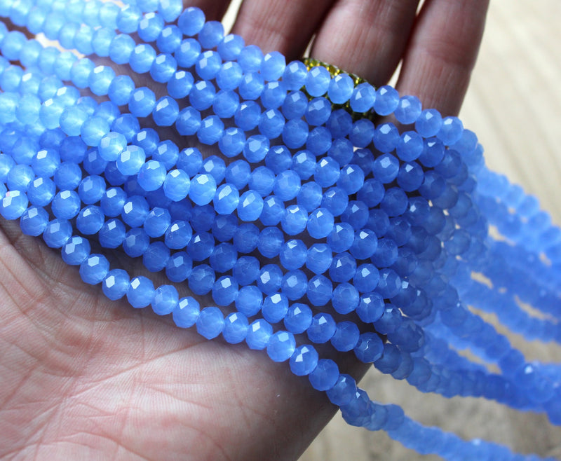 1 Strand of 6x5mm Faceted Glass Rondelle Beads ~ Jade Style Pale Cornflower Blue ~ approx. 85 beads
