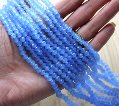 1 Strand of 6x5mm Faceted Glass Rondelle Beads ~ Jade Style Pale Cornflower Blue ~ approx. 85 beads