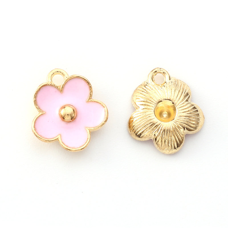 13x11mm Gold Plated Lt. Pink Enamel Flower Charms ~ Pack of 2