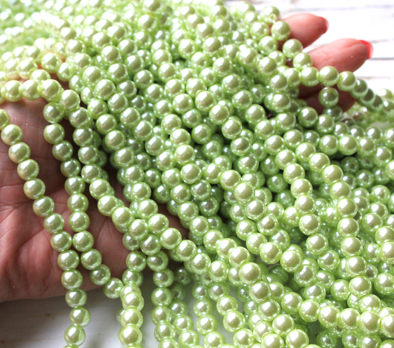 1 Strand of 8mm Round Glass Pearls ~ Honeydew ~ approx. 100 beads