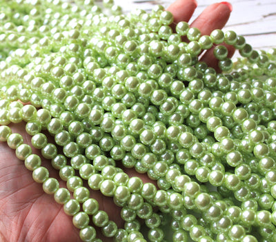 1 Strand of 8mm Round Glass Pearls ~ Honeydew ~ approx. 100 beads