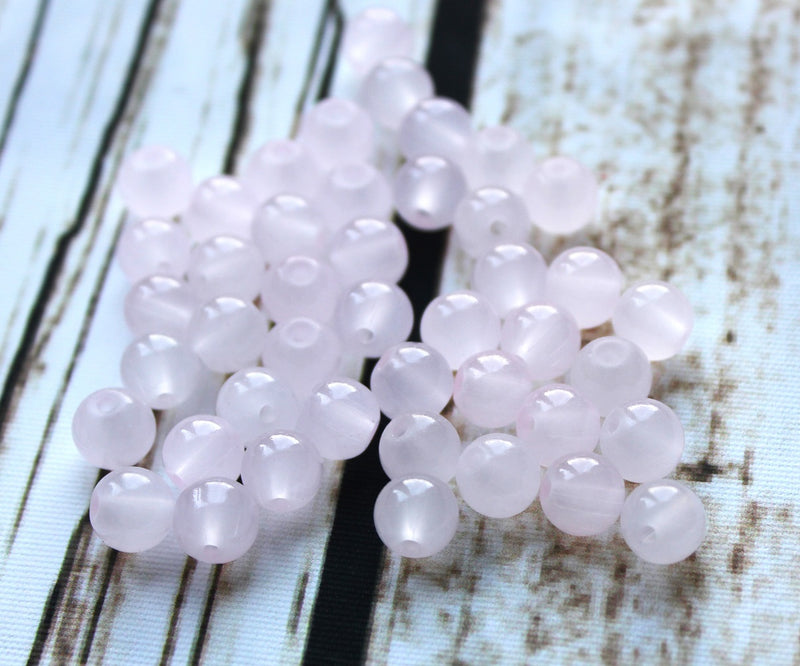8mm Round Jade Style Glass Beads ~ Pale Pink ~ 20 beads