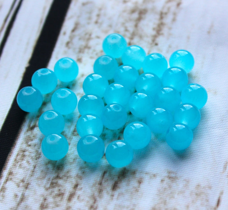 8mm Round Jade Style Glass Beads ~ Aqua Blue ~ 20 beads