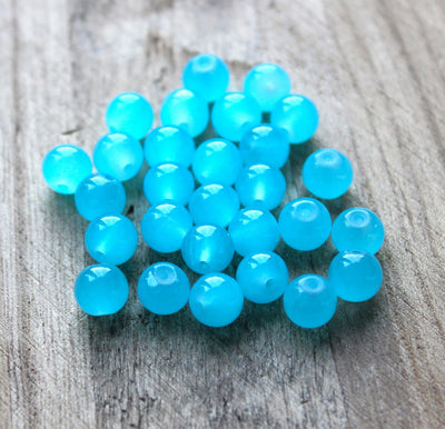8mm Round Jade Style Glass Beads ~ Aqua Blue ~ 20 beads
