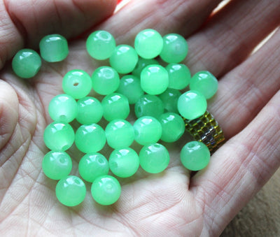 8mm Round Jade Style Glass Beads ~ Lt. Green ~ 20 beads