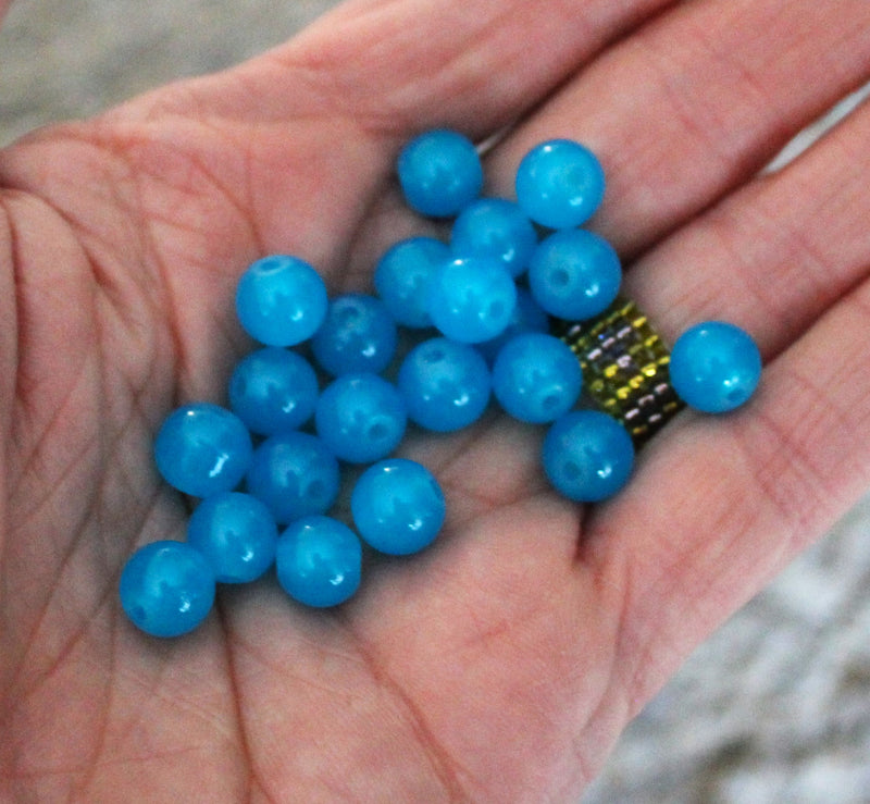 8mm Round Jade Style Glass Beads ~ Blue ~ 20 beads