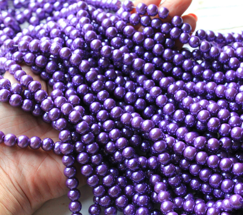 1 Strand of 8mm Round Glass Pearls ~ Deep Violet ~ approx. 100 beads