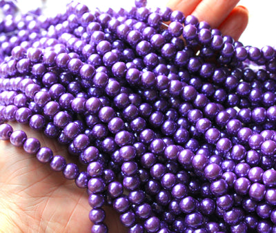 1 Strand of 8mm Round Glass Pearls ~ Deep Violet ~ approx. 100 beads