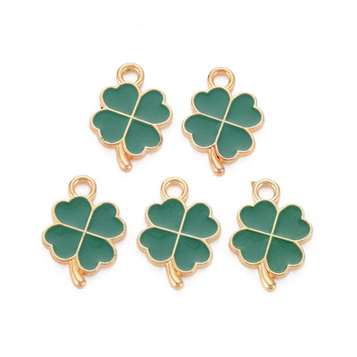 18x12mm Gold Plated Green Enamel Four Leaf Clover Charms ~ Pack of 2