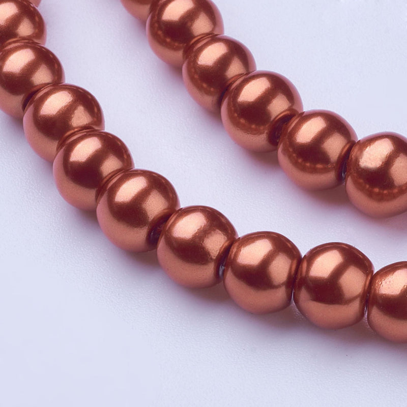 1 Strand of 6mm Glass Pearl Beads ~ Rust ~ approx. 140 beads