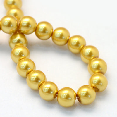 1 Strand of 3mm Round Glass Pearl Beads ~ Gold ~ approx. 190 beads