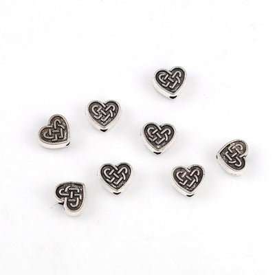 9x8mm Antique Silver Celtic Knot Heart Beads ~ 5 beads