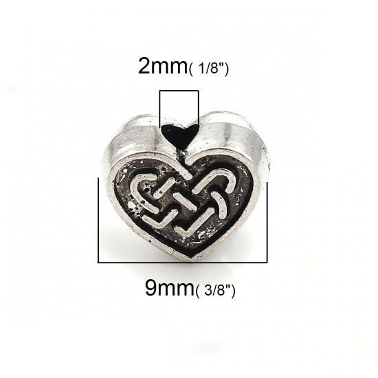 9x8mm Antique Silver Celtic Knot Heart Beads ~ 5 beads