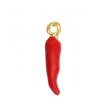 20x4mm Gold Plated Red Enamel Chili Pepper Charm
