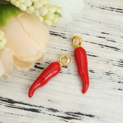 20x4mm Gold Plated Red Enamel Chili Pepper Charm