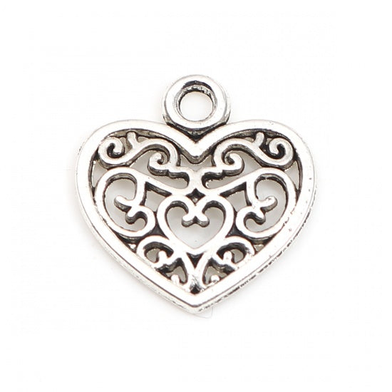 15mm Antique Silver Plated Filigree Heart Charms / Pendants ~ Pack of 2