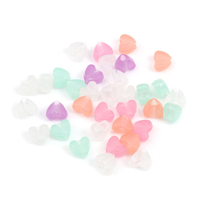 10mm Glow in the Dark Acrylic Heart Beads ~ 30 beads ~ Mixed Colours