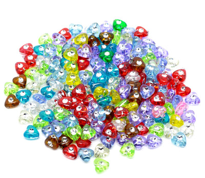 8mm Acrylic Heart Beads ~ Mixed Colours with Silver Dot ~ pack of 50
