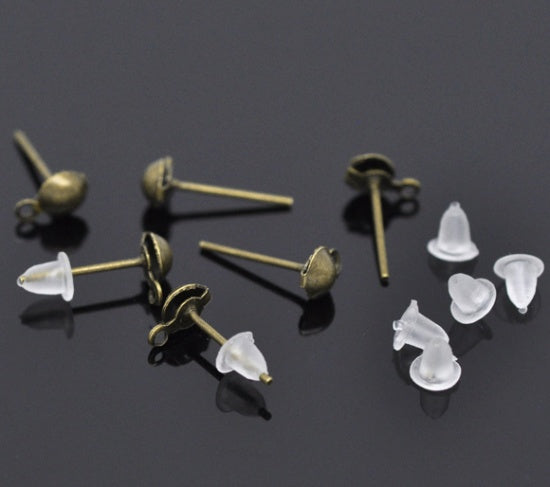 10 Pairs of Antique Bronze Plated Ear Studs ~ Lead and Nickel Free