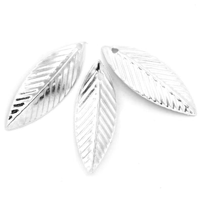 21x7.5mm Silver Plated Leaf Charms ~ Pack of 20