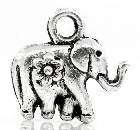 12mm Antique Silver Plated Elephant Charms ~ Pack of 2