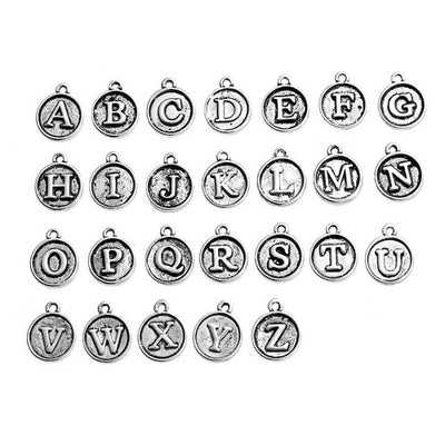 15x12mm Antique Silver Plated A-Z Alphabet Letter Charms ~ 26pcs/set