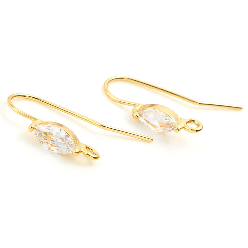 1 Pair of 18K Gold Plated Ear Wires with Clear Crystal