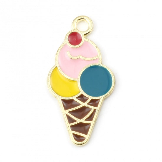 25x13mm Gold Plated Enamelled Charm ~ Ice Cream