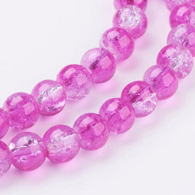1 Strand of 6mm Round Two-Tone Crackle Glass Beads ~Fuchsia/Violet ~ approx. 130 beads