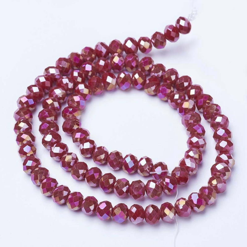 1 Strand of 4x3mm Faceted Crystal Glass Rondelle Beads ~ Opaque Dark Red AB ~ approx. 130 beads